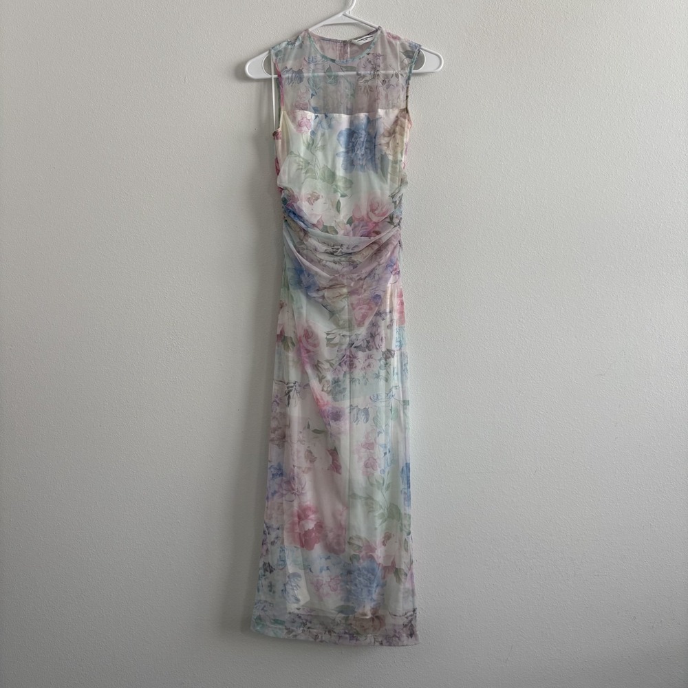 Amanda Uprichard Lyle Midi Dress Womens Small Lorelei Floral Print Sheer Mesh